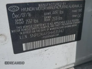 2017 Hyundai Sonata 2.4L with VIN 5NPE24AF5HH535947, listed as a Copart auction lot 54400375 with 79,777 mi miles and Clean Title. Bid and sale history available at DreamBid. Image 12.