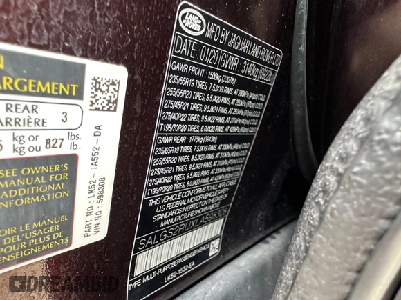 2020 Land Rover Range Rover HSE with VIN SALGS2RUXLA598308, listed as a Copart auction lot 56398735 with 132,979 mi miles and Clean Title. Bid and sale history available at DreamBid. Image 10.