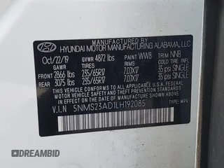 2020 Hyundai Santa Fe SE with VIN 5NMS23AD1LH192085, listed as a IAAI auction lot 42455451 with 50,517 mi miles and . Bid and sale history available at DreamBid. Image 9.