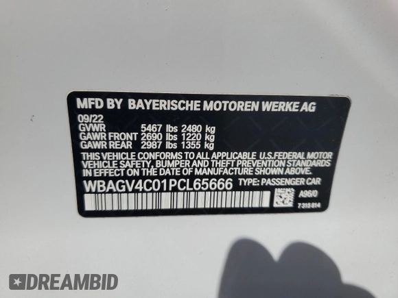 2023 BMW 8 Series 840i with VIN WBAGV4C01PCL65666, listed as a Copart auction lot 47543754 with 31,703 mi miles and . Bid and sale history available at DreamBid. Image 12.