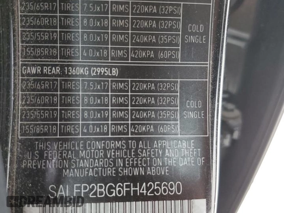2015 Land Rover LR2 z VIN SALFP2BG6FH425690, wystawiony jako Copart lot #79077924 z przebiegiem 78 709 mil mil oraz Szkoda całkowita • Salvage title. Historia ofert i sprzedaży dostępna na DreamBid. Obrazek 13.