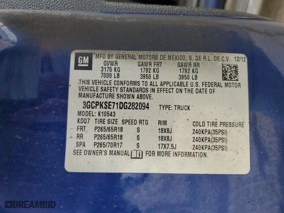 2013 Chevrolet Silverado 1500 LT with VIN 3GCPKSE71DG282094, listed as a Copart auction lot 50045285 with 0 mi miles and Non Repairable. Bid and sale history available at carsss.com. Image 12.