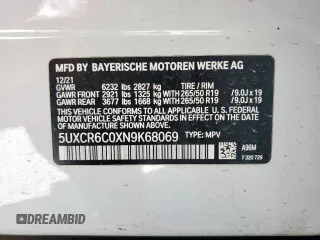 2022 BMW X5 xDrive40i with VIN 5UXCR6C0XN9K68069, listed as a Copart auction lot 52612385 with Not provided miles and Clean title. Bid and sale history available at DreamBid. Image 13.