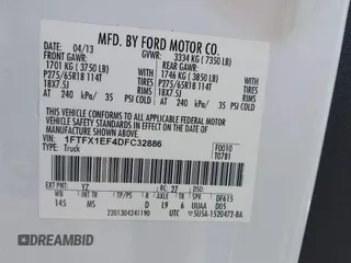 2013 Ford F-150 XL with VIN 1FTFX1EF4DFC32886, listed as a IAAI auction lot 42414675 with 109,819 mi miles and . Bid and sale history available at DreamBid. Image 9.