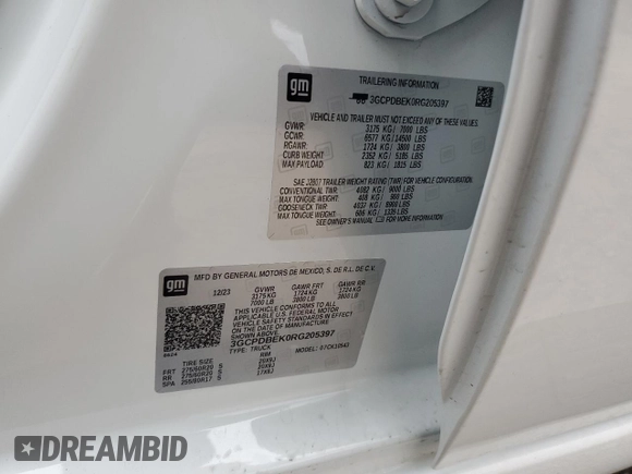 2024 Chevrolet Silverado 1500 Custom with VIN 3GCPDBEK0RG205397, listed as a Copart auction lot 47417315 with 750 mi miles and Salvage Title. Bid and sale history available at DreamBid. Image 13.