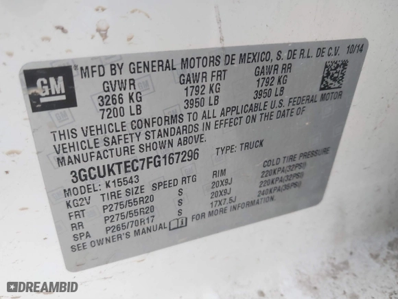 2015 Chevrolet Silverado 1500 High Country with VIN 3GCUKTEC7FG167296, listed as a IAAI auction lot 41706967 with 157,053 mi miles. Bid and sale history available at carsss.com. Image 9.