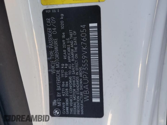 2009 BMW 1 Series 128i with VIN WBAUP73559VK76054, listed as a Copart auction lot 41538195 with Not Provided miles and Salvage Title. Bid and sale history available at carsss.com. Image 12.