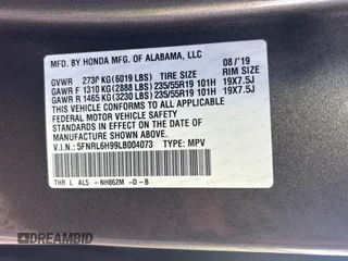 2020 Honda Odyssey Elite with VIN 5FNRL6H99LB004073, listed as a Copart auction lot 54796285 with 167,110 mi miles and Clean Title. Bid and sale history available at DreamBid. Image 10.