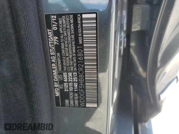 2012 Mercedes-Benz C 350 Sport with VIN WDDGF5HB8CR216801, listed as a Copart auction lot 47531855 with 125,259 mi miles and Non Repairable. Bid and sale history available at DreamBid. Image 12.