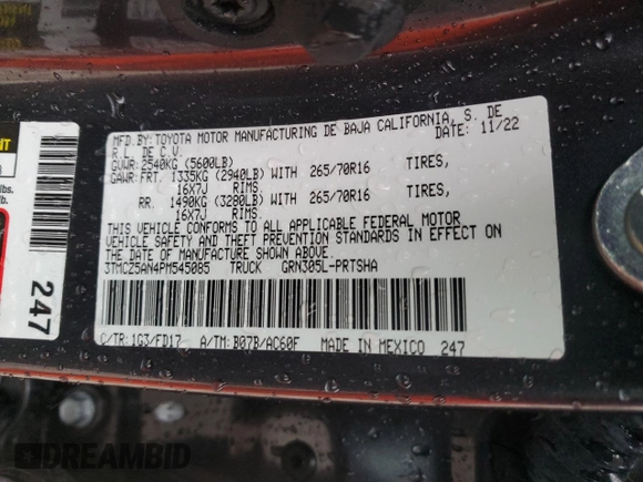 2023 Toyota Tacoma SR with VIN 3TMCZ5AN4PM545085, listed as a Copart auction lot 53319665 with 16,350 mi miles and Non repairable. Bid and sale history available at DreamBid. Image 12.