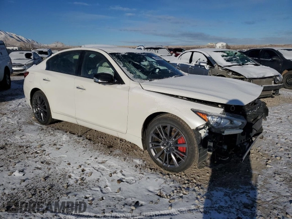 2021 Infiniti Q50 Red Sport 400 with VIN JN1FV7DR7MM880385, listed as a Copart auction lot 44394645 with 48,343 mi miles and Salvage title. Bid and sale history available at DreamBid. Image 4.