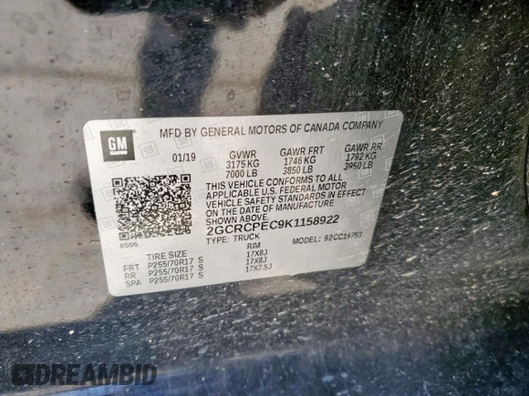 2019 Chevrolet Silverado 1500 LT with VIN 2GCRCPEC9K1158922, listed as a Copart auction lot 48476035 with 125,760 mi miles and Salvage Title. Bid and sale history available at DreamBid. Image 12.