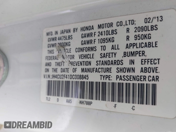 2013 Acura TSX with VIN JH4CU2F41DC008845, listed as a IAAI auction lot 41146295 with 119,071 mi miles. Bid and sale history available at carsss.com. Image 9.