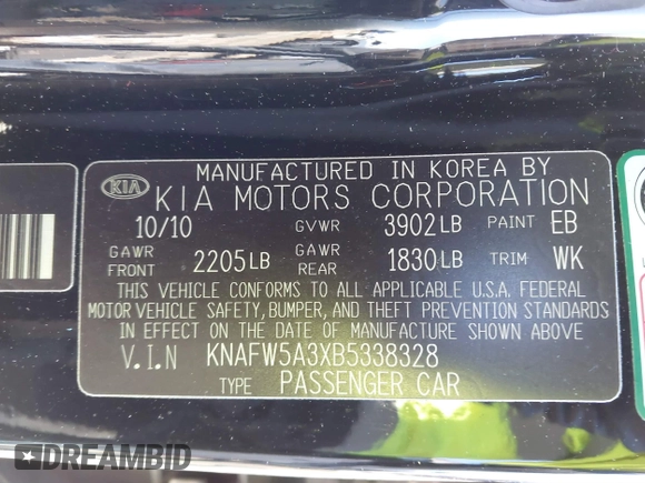 2011 Kia Forte SX с VIN KNAFW5A3XB5338328, выставлен на аукционе IAAI как лот 41403807 с пробегом 178 419 миль миль и . История ставок и продаж доступна на DreamBid. Изображение 9.