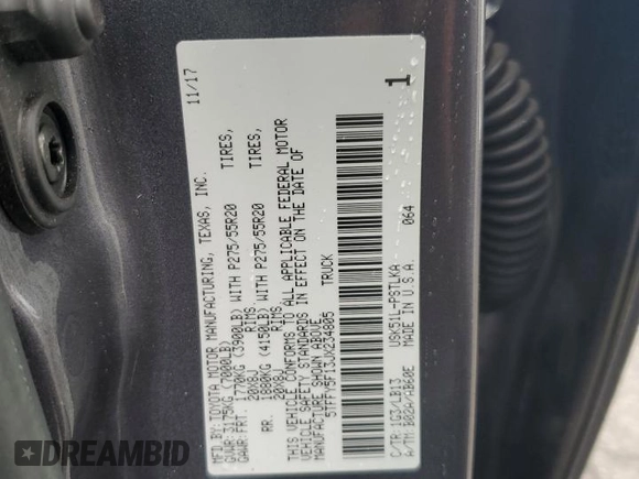2018 Toyota Tundra 2WD SR5 with VIN 5TFFY5F13JX234805, listed as a Copart auction lot 83526764 with 181,940 mi miles and Salvage Title. Bid and sale history available at carsss.com. Image 12.