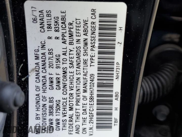 2017 Honda Civic Sedan Si with VIN 2HGFC1E58HH702409, listed as a Copart auction lot 46078665 with 139,226 mi miles and Salvage Title. Bid and sale history available at carsss.com. Image 14.