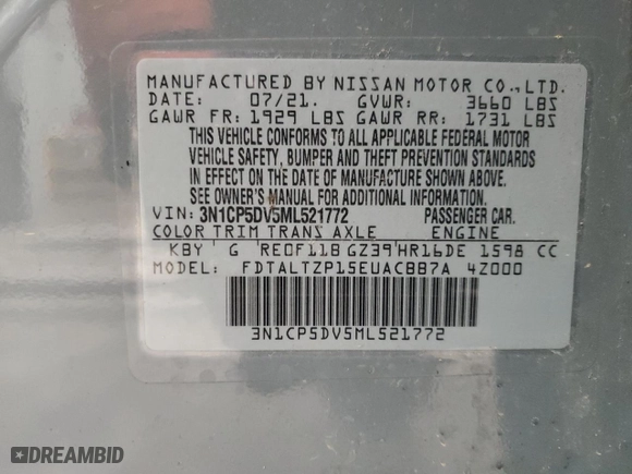 2021 Nissan Kicks SR with VIN 3N1CP5DV5ML521772, listed as a Copart auction lot 89391895 with 66,869 mi miles and Salvage Title. Bid and sale history available at carsss.com. Image 14.