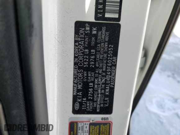 2015 Kia K900 Premium with VIN KNALU4D49F6025052, listed as a Copart auction lot 37285904 with 81,490 mi miles and Salvage Title. Bid and sale history available at carsss.com. Image 12.