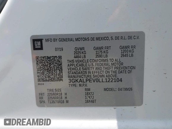2020 GMC Terrain SLT with VIN 3GKALPEV0LL122104, listed as a IAAI auction lot 42286551 with 85,825 mi miles and . Bid and sale history available at DreamBid. Image 9.