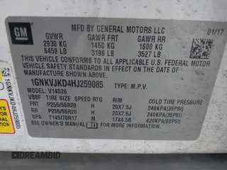 2017 Chevrolet Traverse Premier with VIN 1GNKVJKD4HJ259085, listed as a IAAI auction lot 41960171 with Not Provided miles and . Bid and sale history available at DreamBid. Image 9.