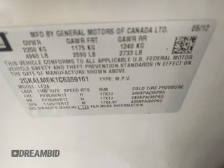 2012 GMC Terrain SLE-1 с VIN 2GKALMEK1C6359161, выставлен на аукционе IAAI как лот 42501237 с пробегом 172 414 миль миль и . История ставок и продаж доступна на DreamBid. Изображение 9.