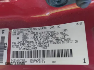 2012 Toyota Tundra z VIN 5TFUY5F12CX254859, wystawiony jako IAAI lot #41821686 z przebiegiem Nie podano mil oraz . Historia ofert i sprzedaży dostępna na DreamBid. Obrazek 9.