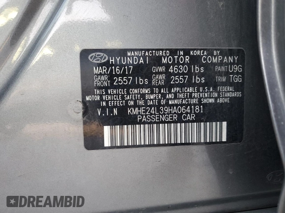 2017 Hyundai Sonata Hybrid SE with VIN KMHE24L39HA064181, listed as a Copart auction lot 82154673 with 84,134 mi miles. Bid and sale history available at carsss.com. Image 13.