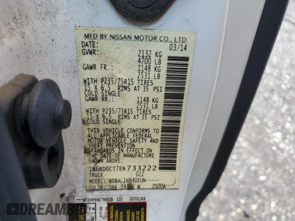 2014 Nissan Frontier S with VIN 1N6BD0CT7EN733222, listed as a Copart auction lot 61736345 with 82,691 mi miles and Salvage title. Bid and sale history available at DreamBid. Image 12.
