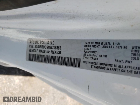 2021 Ram 1500 Tradesman с VIN 3C6JR6DG9MG706865, выставлен на аукционе Copart как лот 52831195 с пробегом 74 135 миль миль и Списание • Salvage title. История ставок и продаж доступна на DreamBid. Изображение 12.