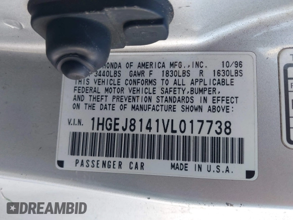 1997 Honda Civic EX с VIN 1HGEJ8141VL017738, выставлен на аукционе IAAI как лот 41549446 с пробегом 191 808 миль миль и . История ставок и продаж доступна на DreamBid. Изображение 9.