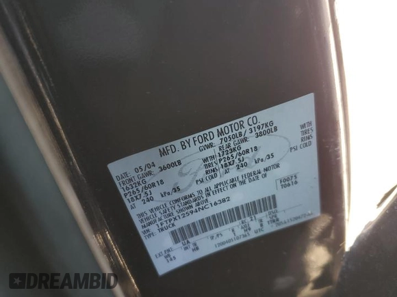 2004 Ford F-150 XL z VIN 1FTPX12594NC16382, wystawiony jako Copart lot #45182485 z przebiegiem 145 554 mil mil oraz Czysty tytuł • Clean title. Historia ofert i sprzedaży dostępna na DreamBid. Obrazek 15.