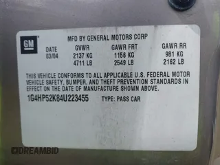 2004 Buick LeSabre Custom with VIN 1G4HP52K84U223455, listed as a IAAI auction lot 41934853 with 103,295 mi miles and . Bid and sale history available at carsss.com. Image 9.
