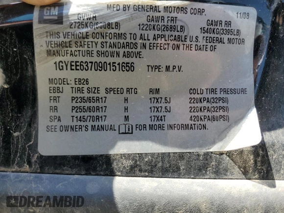 2009 Cadillac SRX RWD z VIN 1GYEE637090151656, wystawiony jako Copart lot #56118155 z przebiegiem Nie podano mil oraz Szkoda całkowita • Salvage title. Historia ofert i sprzedaży dostępna na DreamBid. Obrazek 13.
