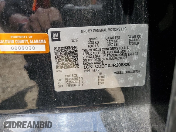 2018 Chevrolet Tahoe Commercial z VIN 1GNLCDECXJR206820, wystawiony jako Copart lot #54764845 z przebiegiem 157 668 mil mil oraz Szkoda całkowita • Salvage title. Historia ofert i sprzedaży dostępna na DreamBid. Obrazek 14.