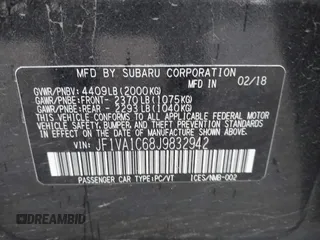 2018 Subaru WRX Premium with VIN JF1VA1C68J9832942, listed as a IAAI auction lot 42266390 with 104,946 mi miles and . Bid and sale history available at DreamBid. Image 9.
