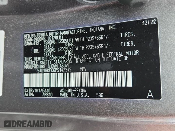 2023 Toyota Sienna XLE с VIN 5TDYRKEC6PS147342, выставлен на аукционе Copart как лот 58833745 с пробегом 20 299 миль миль и Списание • Salvage title. История ставок и продаж доступна на DreamBid. Изображение 13.