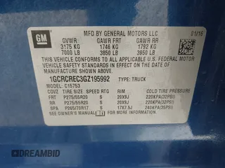 2016 Chevrolet Silverado 1500 LT with VIN 1GCRCREC3GZ195992, listed as a IAAI auction lot 41497531 with 128,815 mi miles and . Bid and sale history available at DreamBid. Image 9.
