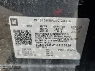 2018 Chevrolet Traverse LT Cloth with VIN 1GNEVGKW6JJ116825, listed as a Copart auction lot 51906875 with 122,022 mi miles and Salvage Title. Bid and sale history available at carsss.com. Image 13.