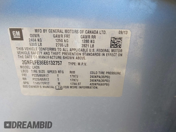 2014 Chevrolet Equinox LT with VIN 2GNFLFE36E6132757, listed as a IAAI auction lot 41041737 with 135,977 mi miles. Bid and sale history available at carsss.com. Image 9.