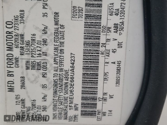 2006 Ford Explorer XLT z VIN 1FMEU63E66UA64237, wystawiony jako Copart lot #51862295 z przebiegiem 106 329 mil mil oraz Szkoda całkowita • Salvage title. Historia ofert i sprzedaży dostępna na DreamBid. Obrazek 13.