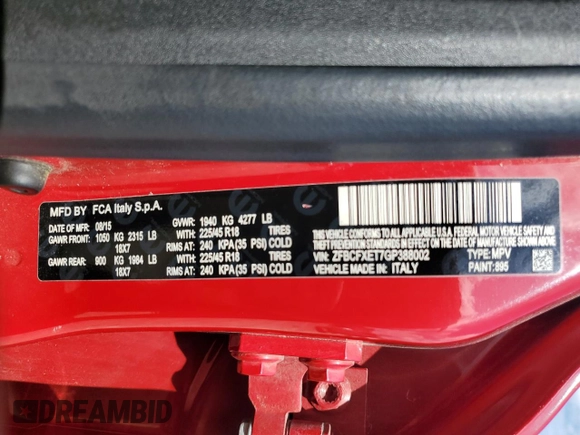 2016 FIAT 500X Trekking Plus with VIN ZFBCFXET7GP388002, listed as a Copart auction lot 59931355 with 116,860 mi miles and Salvage title. Bid and sale history available at DreamBid. Image 12.