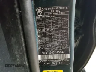 2013 Land Rover Range Rover Evoque Dynamic Premium with VIN SALVT2BG5DH743420, listed as a Copart auction lot 45893725 with 28,349 mi miles and Salvage title. Bid and sale history available at DreamBid. Image 13.