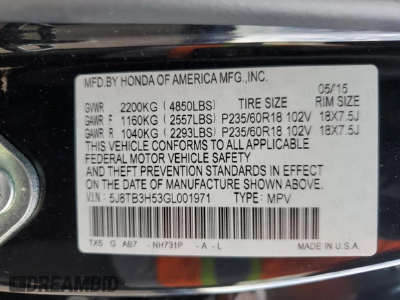 2016 Acura RDX Technology with VIN 5J8TB3H53GL001971, listed as a Copart auction lot 87957245 with 119,896 mi miles and Salvage Title. Bid and sale history available at DreamBid. Image 15.