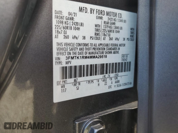 2021 Ford Mustang Mach-E Select z VIN 3FMTK1RM4MMA29518, wystawiony jako Copart lot #52819315 z przebiegiem 79 331 mil mil oraz Szkoda całkowita • Salvage title. Historia ofert i sprzedaży dostępna na DreamBid. Obrazek 12.