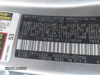2020 Toyota Camry XSE with VIN 4T1K61AK1LU318098, listed as a IAAI auction lot 41838182 with 64,118 mi miles and . Bid and sale history available at DreamBid. Image 9.