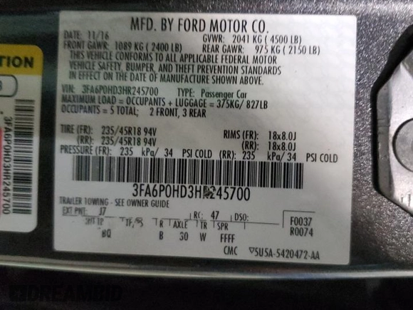 2017 Ford Fusion SE with VIN 3FA6P0HD3HR245700, listed as a Copart auction lot 83320014 with 169,972 mi miles and Clean Title. Bid and sale history available at carsss.com. Image 12.