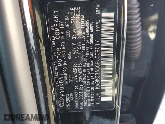 2023 Hyundai Kona N Line with VIN KM8K33A36PU009617, listed as a Copart auction lot 48680855 with 39,012 mi miles and Salvage Title. Bid and sale history available at carsss.com. Image 13.