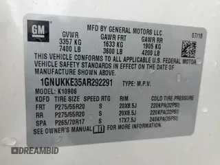 2010 Chevrolet Suburban LTZ with VIN 1GNUKKE35AR292291, listed as a Copart auction lot 49627085 with 233,359 mi miles and Salvage Title. Bid and sale history available at carsss.com. Image 13.