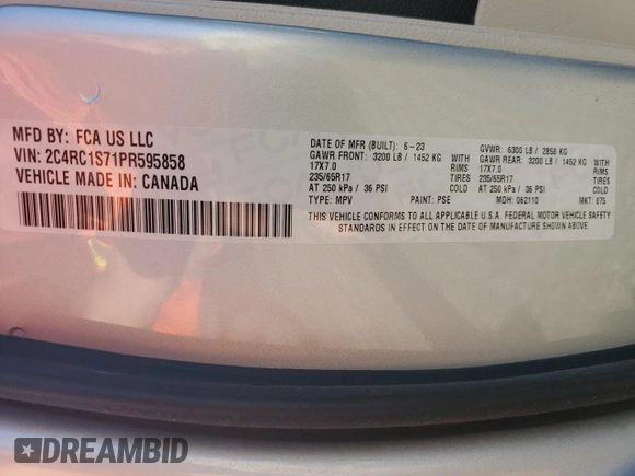 2023 Chrysler Pacifica Hybrid Limited с VIN 2C4RC1S71PR595858, выставлен на аукционе Copart как лот 48322825 с пробегом 37 254 миль миль и Списание • Salvage title. История ставок и продаж доступна на DreamBid. Изображение 15.