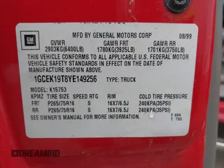 2000 Chevrolet Silverado 1500 LT with VIN 1GCEK19T8YE149256, listed as a IAAI auction lot 42170413 with 239,599 mi miles and . Bid and sale history available at DreamBid. Image 9.